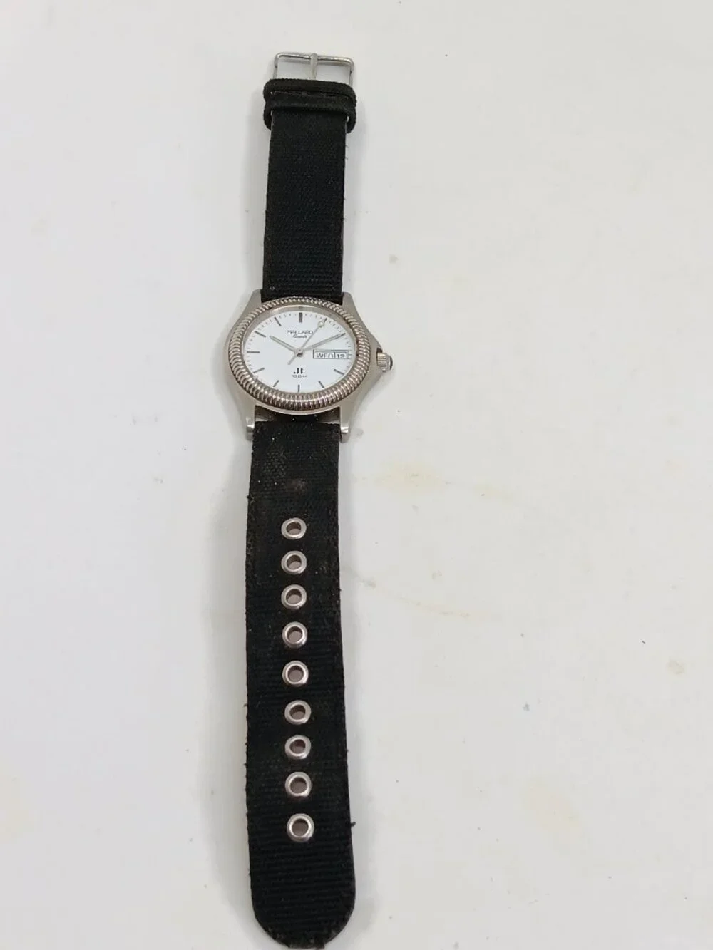 VINTAGE Jules Borel JB-W28 Mallard 34mm Silver Quartz Day / Date Watch NEW BATT